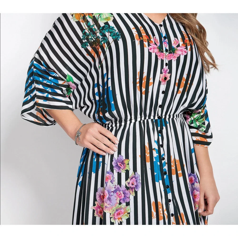 Tolani Collection Women's‎ Printed Lined Woven Maxi Dress Striped Floral XS Pet